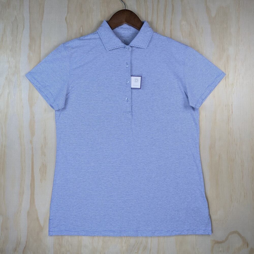 B. Draddy Women's Small Margie Polo Shirt Light Blue Striped Pima Cotton NWT